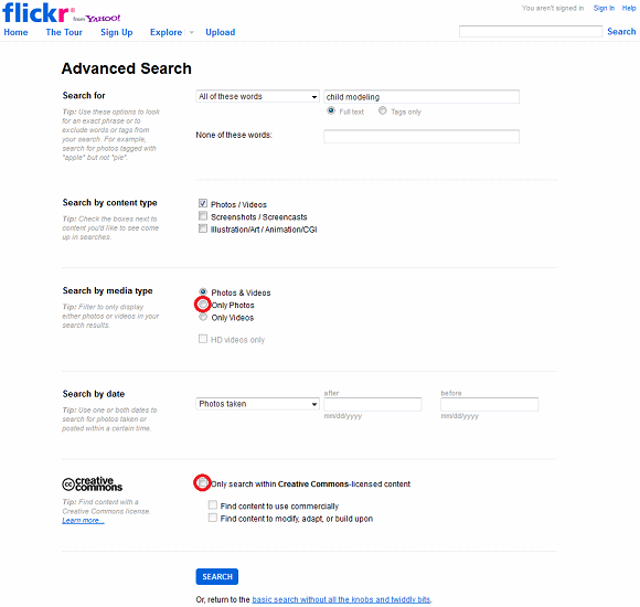 Flickr Advanced Search